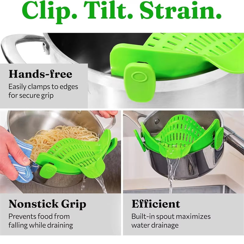 SnapStrain Clip-On Food Strainer – Perfect for Pasta, Meat, and Grease
